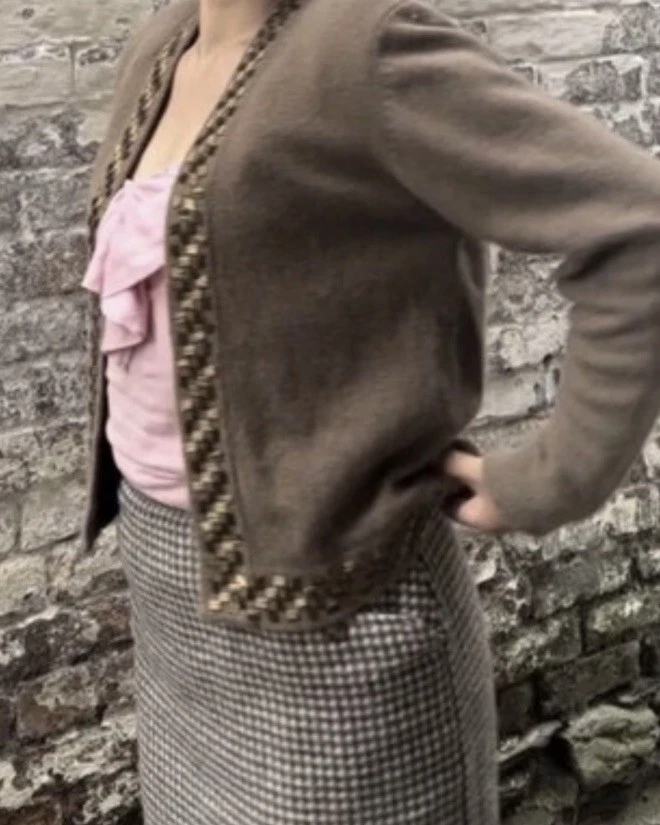 Country Casuals Beaded Neckline Warm Cardigan. S. Lambswool, Angora. Brown Camel - Image 2 of 4