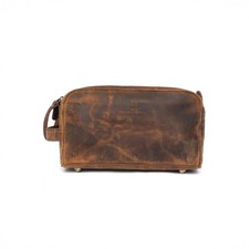 Genuine Buffalo Leather Toiletry Bag for Men Handcrafted Vintage Dopp Kit Org...