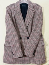 Elie Tahari Double Breasted Blazer Houndstooth Plaid Career Jacket Women Size P