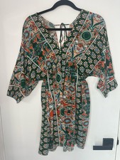 Sun Dress Green With Sleeves Size Small SHEIN Tie Back
