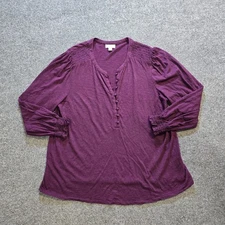 J Jill Top Womens Size XL Purple Long Sleeve Slub Knit Texture Capsule Basic