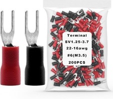 200Pcs 22 16 AWG 6 Brass Insulated Fork Spade Wire Connector Red Black U Type