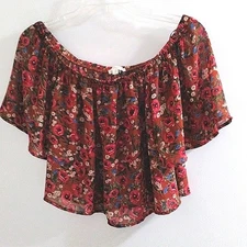 Grade & Gather Floral Top Off On Shoulder Sz M Flowy Summer Crop Breezy Cottage