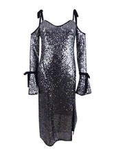 Rachel Roy Women's Sequined Cold-Shoulder Midi Dress (0, Silver) 889177243430
