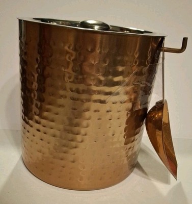   Hammered Copper And Stainless Steel  Crofton Ice Bucket With Copper Scoop