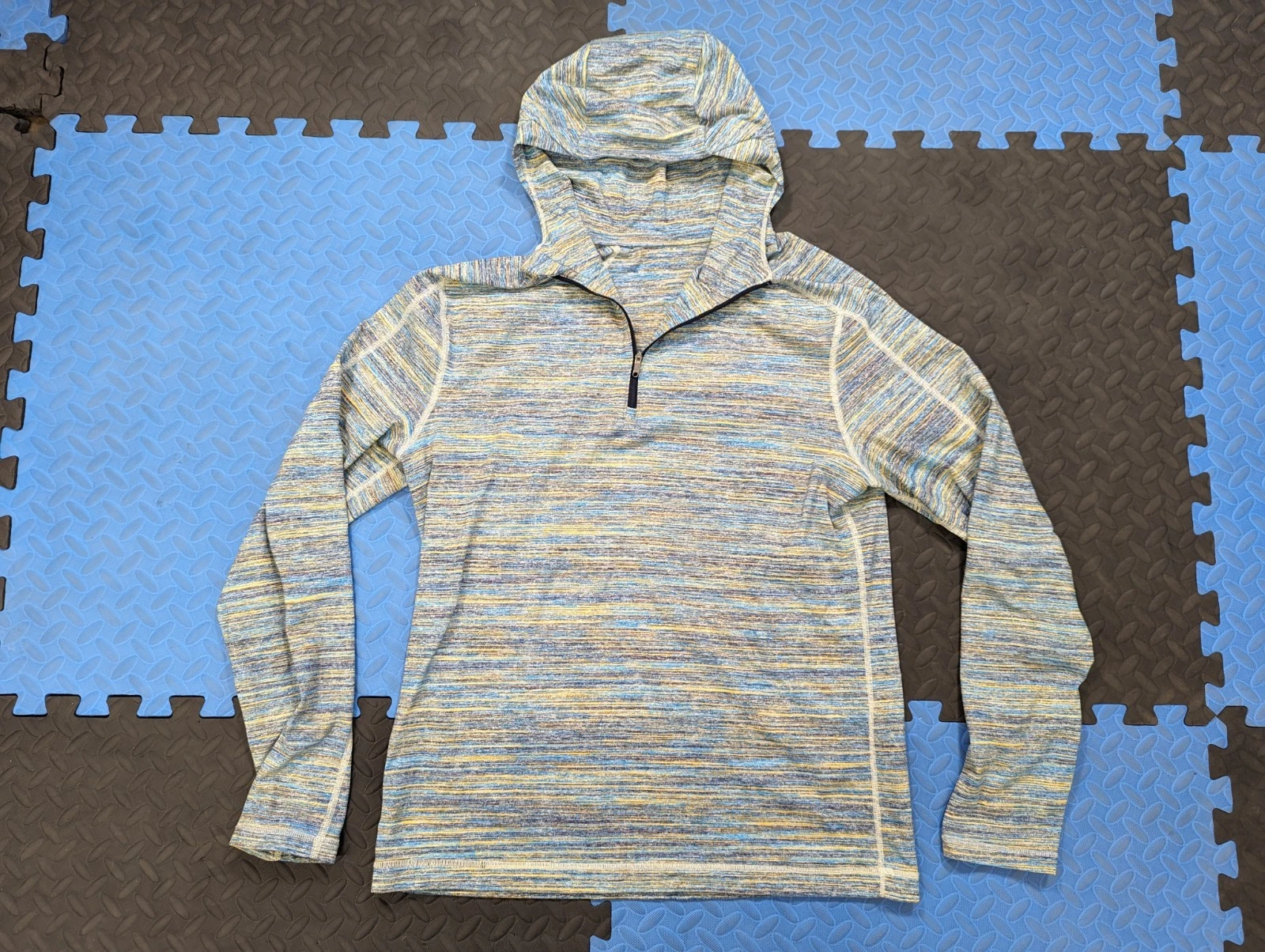 Lululemon Surge Warm Hoodie Mens Med Space Dye Camo Striped 1/4 Zip Sweatshirt