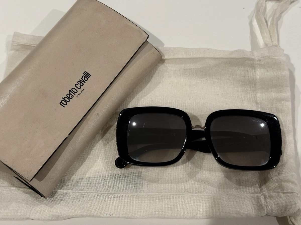 New Roberto Cavalli Women Square RC651S-01B Black Sunglasses Gray-Olive Lens Sunglasses Roberto Cavalli Snake Collection in Black for  main image 3