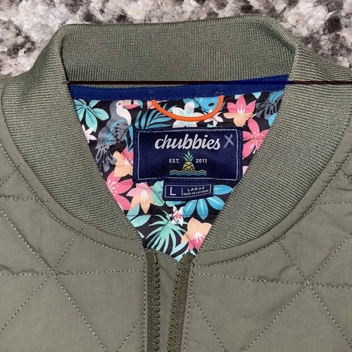 Chubbies Forest Florist Quilted Vest Men’s Large Olive Green Floral Line EUC image 2