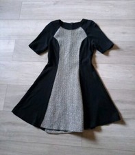 River Island Black Glitter Fleck Panel Dress Flared Stretch Smart Office UK14