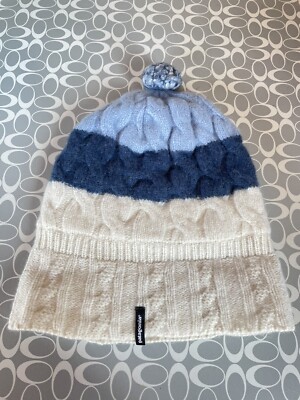 Patagonia Wool Pom Beanie Fall 2014 Cable Knit Blue Fleece Lined
