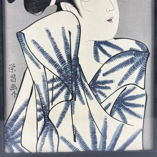 Vtg Japanese Block Print Chokosai Eisho Geisha Contest of Beauties Wall Art 19in - Picture 4 of 15