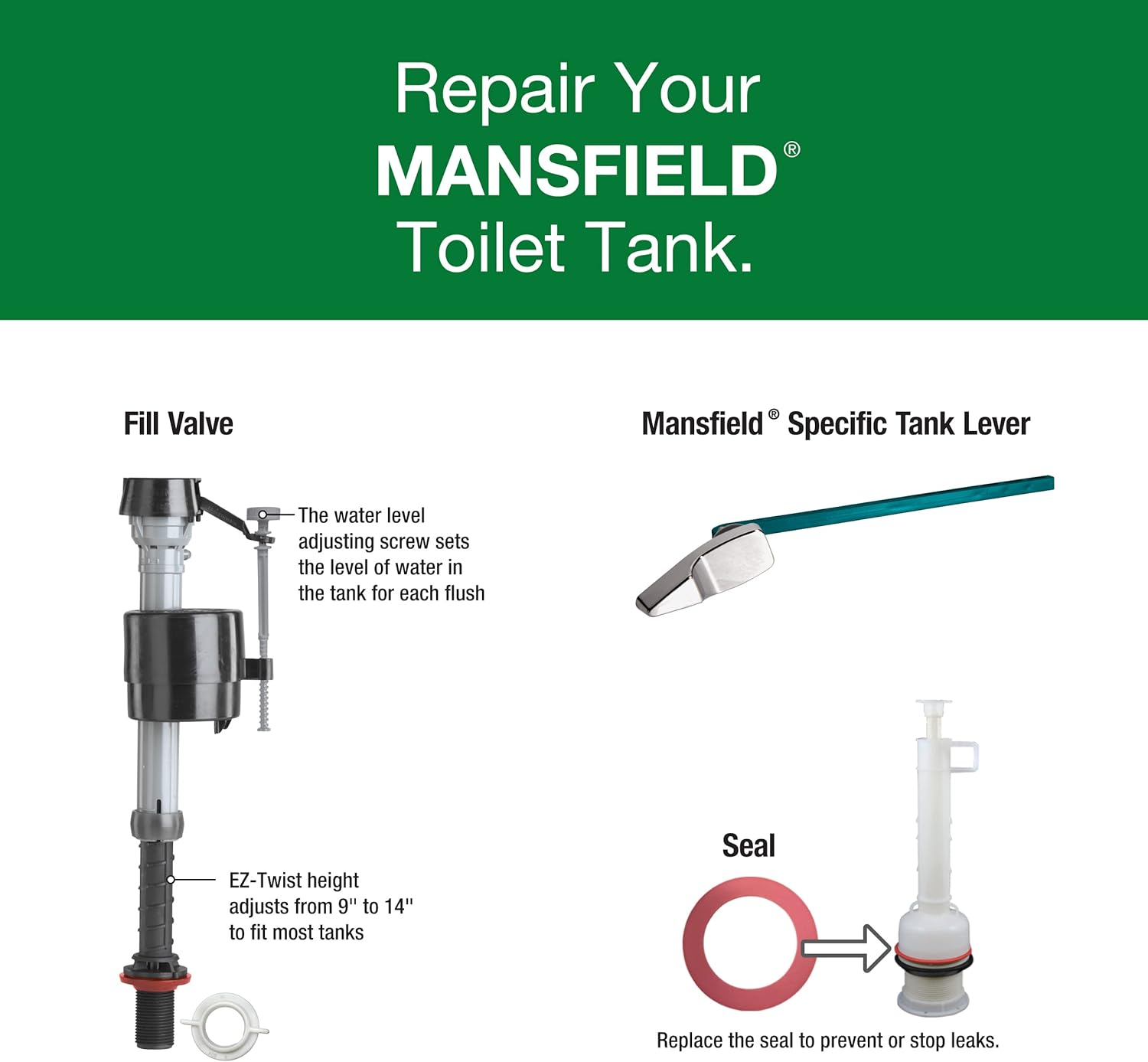 K400A023 Mansfield Toilet Fill Valve and Flush Valve Seal Repair Kit