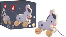 JANOD WOODEN PULL ALONG WALKING DONKEY WITH BELL BRAND NEW IN BOX 12M 