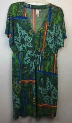 Emma & Michele Woman's Green Floral XL Short Sleeve Dress | eBay