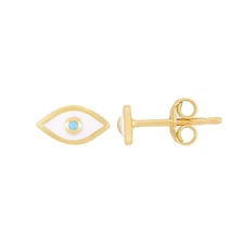 14K Yellow Gold Evil Eye Stud Earrings