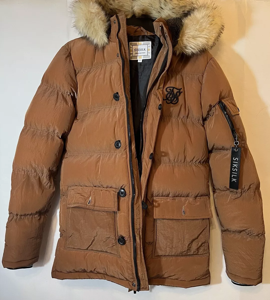 Siksilk fur hood padded jacket hotsell