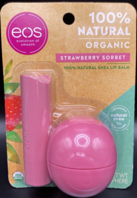 eos 100% Natural Shea Lip Balm Stick/Sphere Combo, Strawberry Sorbet, 2 Ct