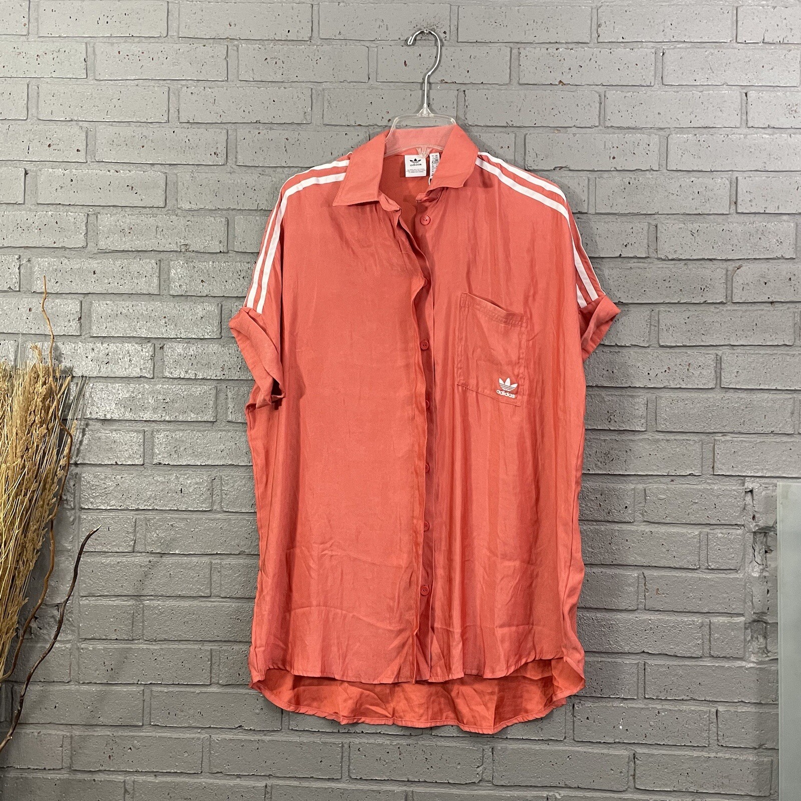 RARE Womens Size XS Adidas Originals Satin Shirt Collared Dress FM2618 Mango