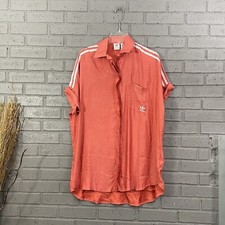 RARE Womens Size XS Adidas Originals Satin Shirt Collared Dress FM2618 Mango