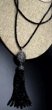 JOAN RIVERS BLACK SWARVOSKI CRYSTAL  FACETED BEADED TASSel SPARKLE NECKLACE NIB