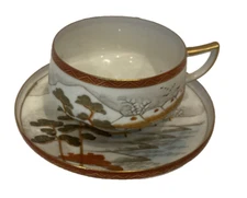 VTG CUP and SAUCER JAPAN ARTIST FINE PORCELAIN Lakeshore SCENE EGGSHELL THIN