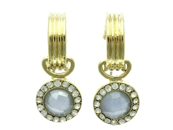 Hoop Earrings Crystal Gold-tone Blue Fashion 1