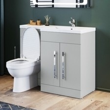 Bathroom Vanity Unit Sink Toilet Grey Cabinet Right Hand Basin Free Toilet Brush