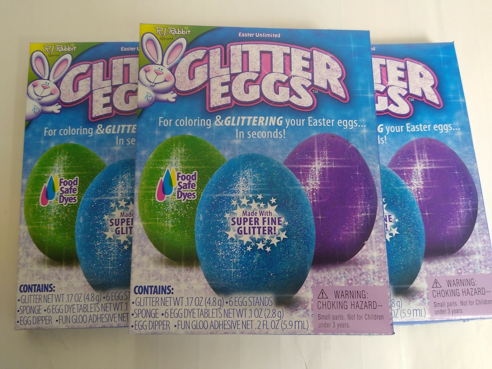 GLITTER EGGS Decorating Kit LOT OF 3 Easter Eggs Glitter Shaker