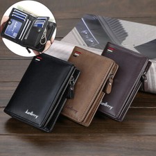 Men's Leather Clutch Bag Zipper Short Wallet Foldable Pocket Purse ID Card Bag