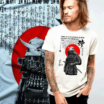 Samurai T-Shirt deadly warrior with sword Bushido Code Japanese steel tee