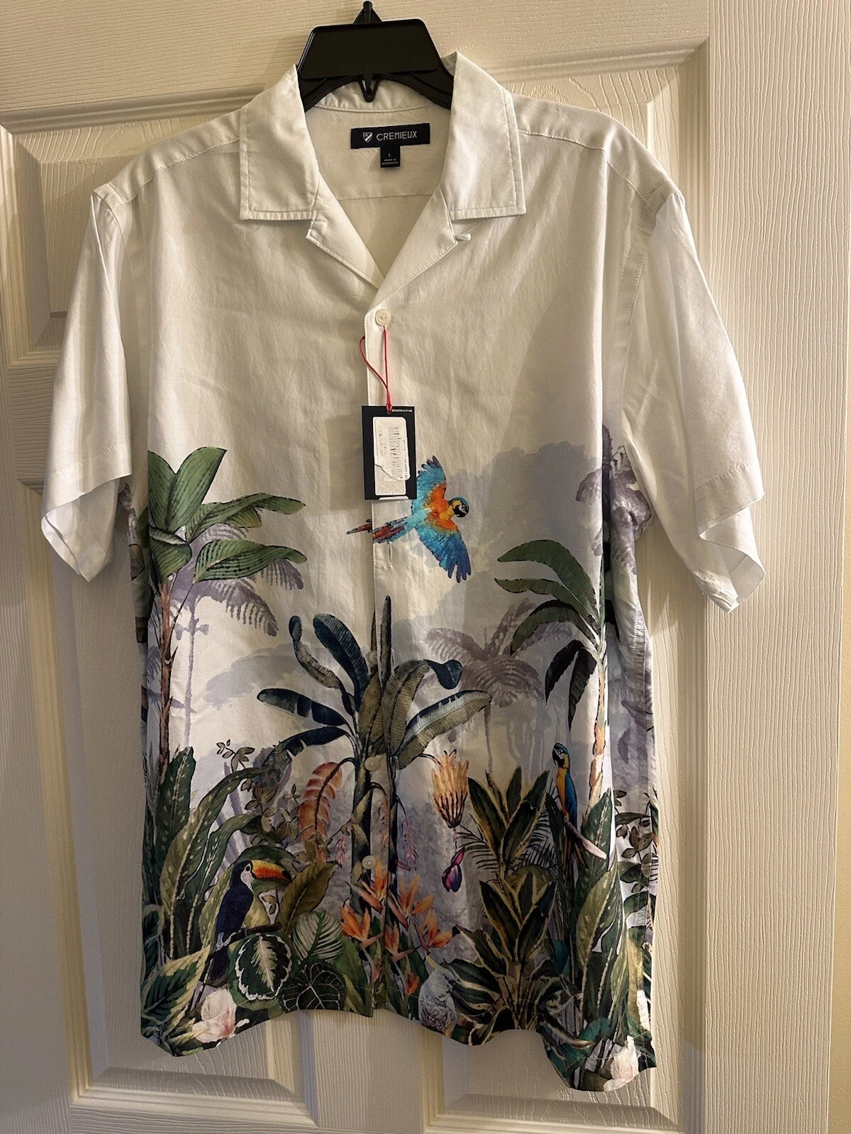 New Cremieux Tropical Beach Cotton Blend Short Sleeve Button Down Shirt L