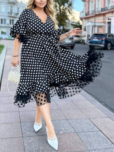 Plus Size Women's Crew Neck Short Sleeve A-Line Dress Casual Dress