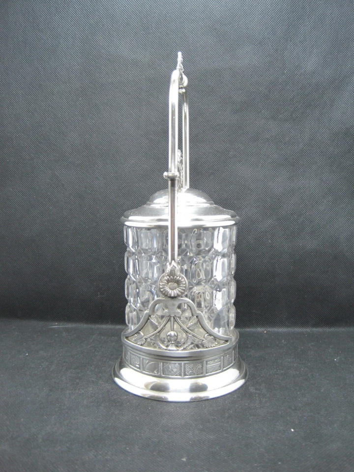 Antigua rueda de pepinillo enchapada en plata Reed & Barton con inserto de vidrio prensado 1465 Foto 4 de 4