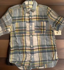 NWT Tucker+Tate Light Blue Plaid Button Down Short Sleeve Shirt Boys L 10/12