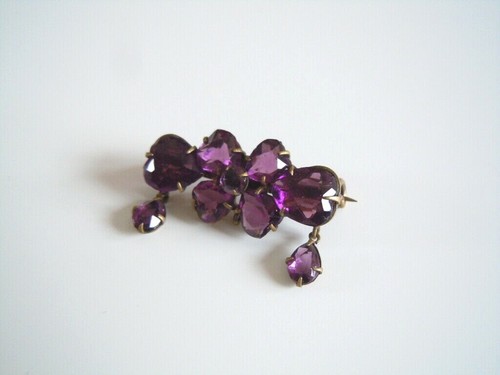 Vintage Gablonz Brosche Steine Violett+2 Anhängern Kleeblatt Glücksklee - Bild 4 von 5