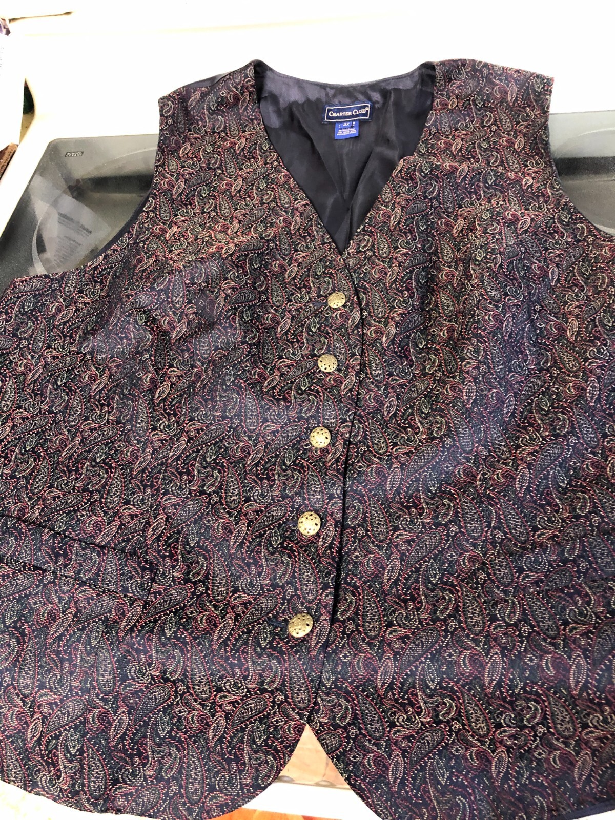vest 2X women CHARTER CLUB black background brocade look 100% Polyester USA-image