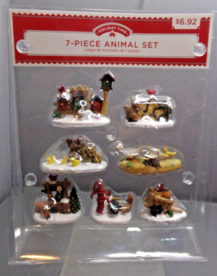 HOLIDAY TIME SNOW VILLAGE ACCESSORY 7 PIECE ANIMAL SET RABBITS SQUIRRELS FOX