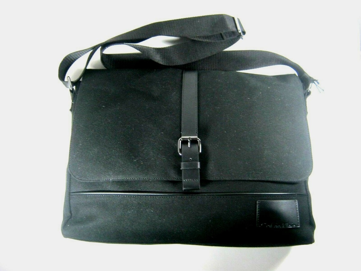 Calvin Klein Men's Canvas Messenger PU Trim Black Laptop Bag for