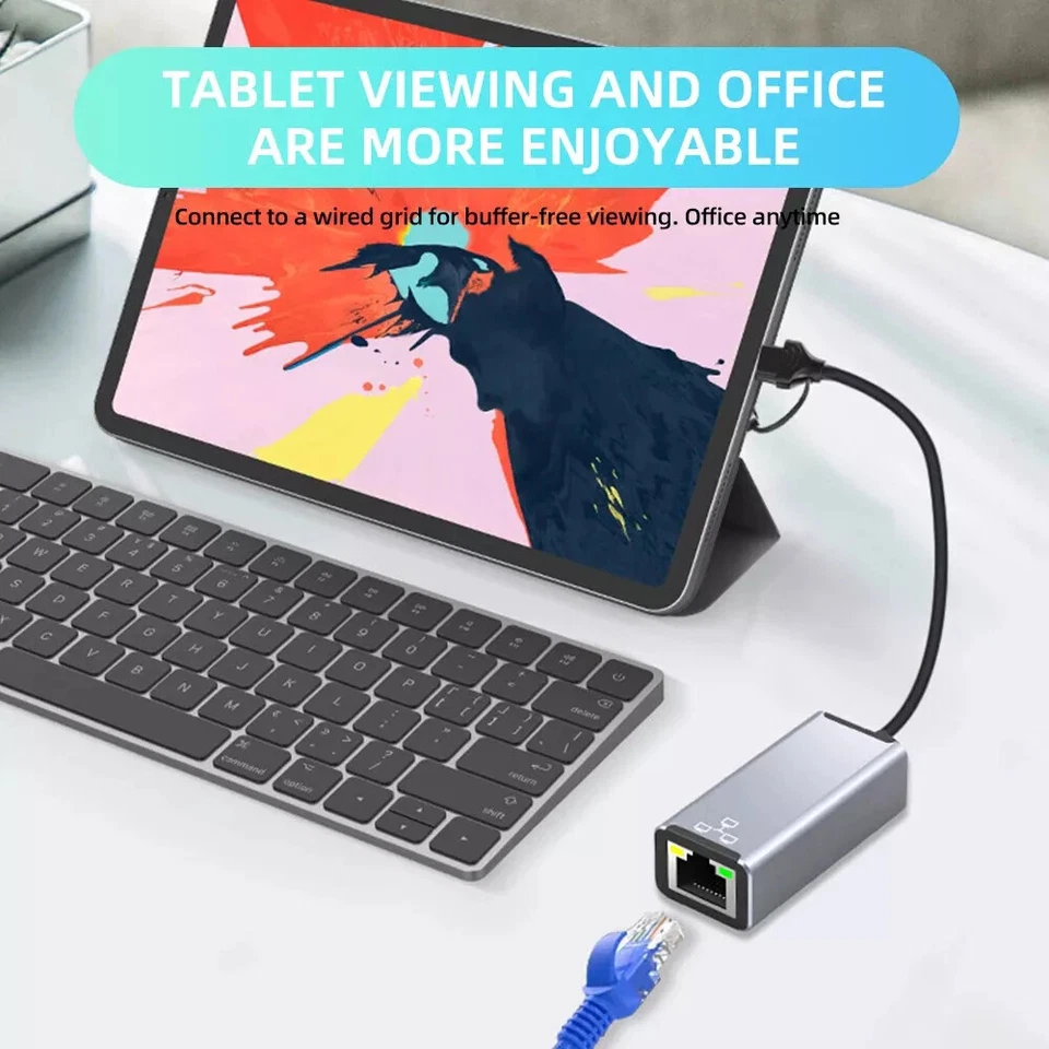 USB C Network Adapter Type-C to RJ45 Gigabit Ethernet 1000Mbps For Macbook Pro - Image 2 of 4