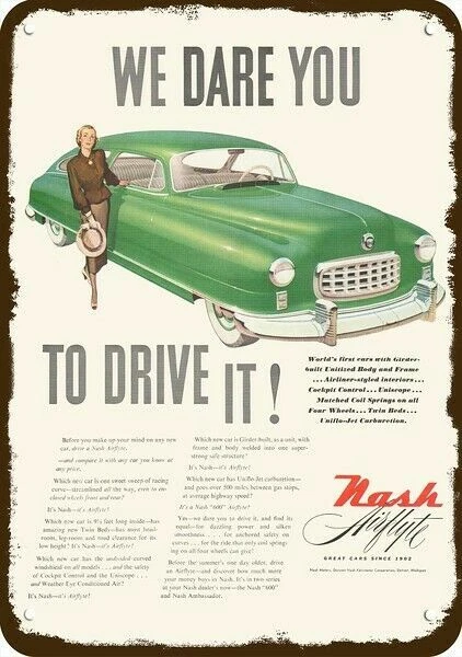 1949 NASH 600 AIRFLYTE 2-Door Car Vintage-Look DECORATIVE REPLICA METAL SIGN - Image 1 of 1