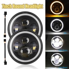 Pair 7" Inch LED Headlights Halo Ring DRL For Mercedes-Benz G-Class 1979-2009