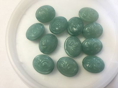 Vintage German Sage Green Tonal Effect Emboss Scroll 2 Side Oval Lucite Bead Lot