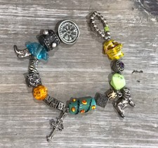 Pulsera Danforth Peltre Esterlina 925 Dijes Perro Cruz Vaquero Zapato Cristal Murano