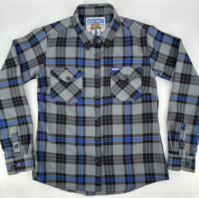 Dixxon Flannel Company Shoreman Shirt Women Medium Gray Blue Black Plaid Limited