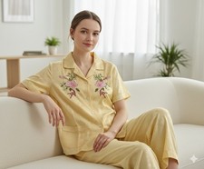 LONGE VITY vintage pajamas vintage Chinese embroidered silk clothing set for hom