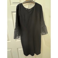 Talbots Womens Black V-Neck Sheath Dress Lace Bell Sleeve Size 10 NWT 51288990
