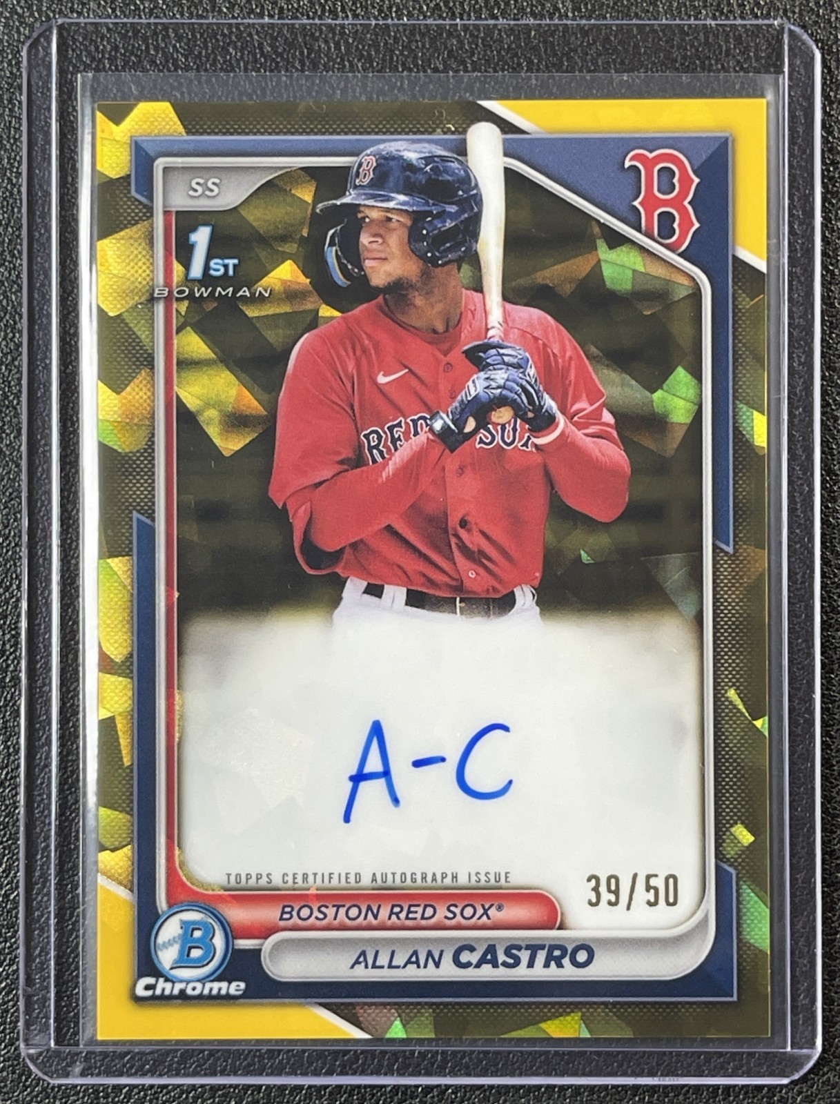 ALLAN CASTRO 2024 BOWMAN CHROME SAPPHIRE 1ST PROSPECT GOLD REFRACTOR AUTO 39/50