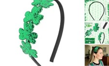 St Patrick's Day Headband Green Shamrock Headbands Glitter Sequin Clover