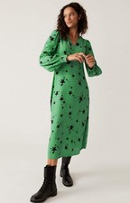 M&S Womens Green Midi Dress V-Neck Long Sleeve Zip Closure RRP £39.5