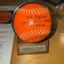 1976 Vintage Official Charles O. Finley Orange Baseball Autograph By Finley COA